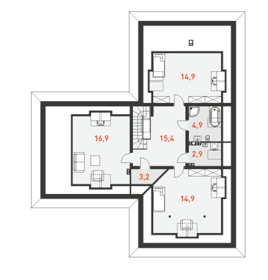 План мансардного этажа мансардного дома с гаражом на две машины Аскетический 4