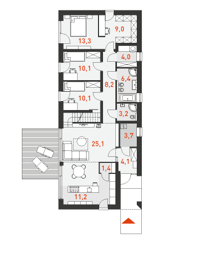 План экономичного одноэтажного дома с мансардой Экономичный 2B