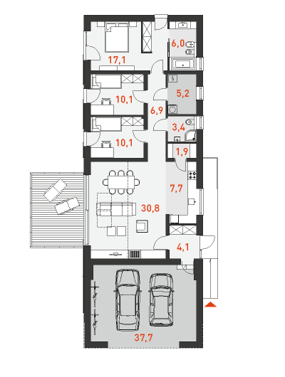 План экономичного одноэтажного дома с гаражом Экономичный 4