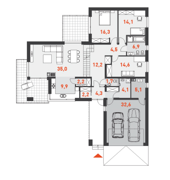 План первого этажа мансардного дома Комфортный 1