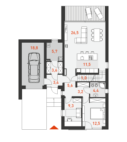 План первого этажа дома с мансардой С Расчетом 2