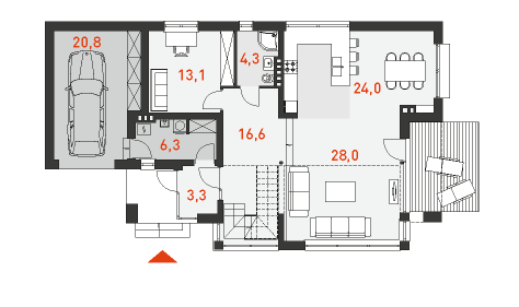 План первого этажа дома с мансардой  С Характером 4