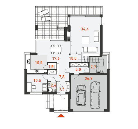 План первого этажа двухэтажного дома с гаражом на две машины Уникальный 2