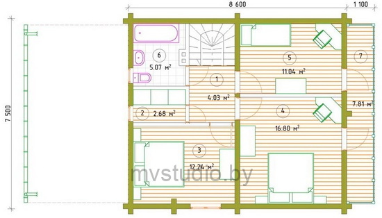 План второго этажа мансардного дома с гаражом Д-149