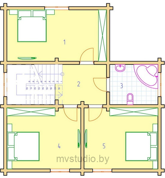План мансардного этажа деревянного дома из бруса Д-179