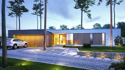Проект одноэтажного дома с плоской кровлей и гаражом на две машины - Одноярусный 1