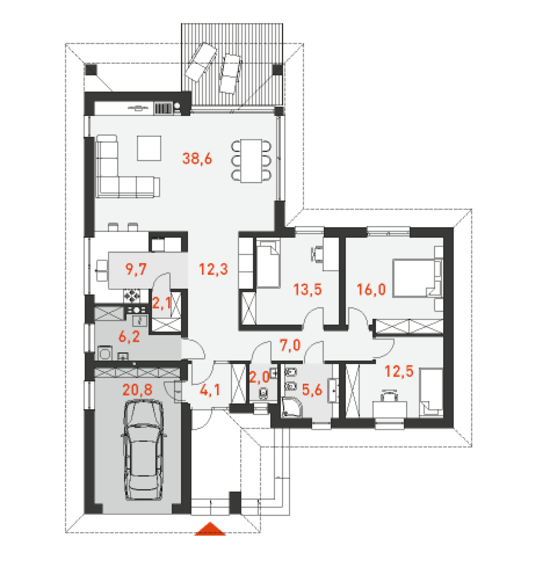 План одноэтажного дома с гаражом Аскетический 1