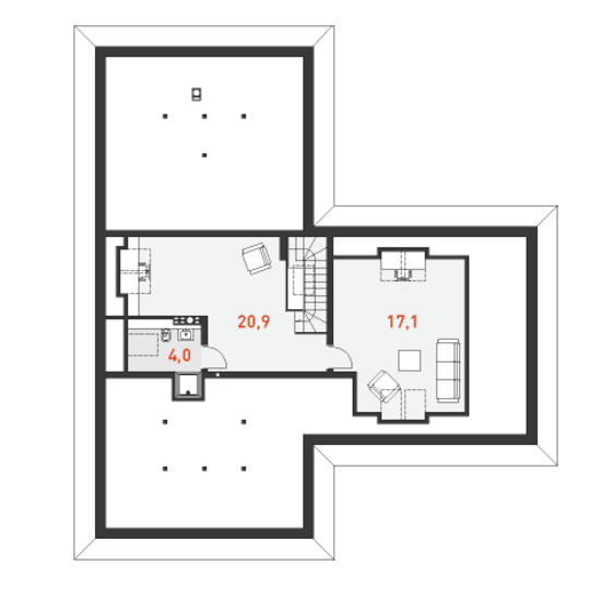 План мансардного этажа мансардного дома с гаражом Аскетический 3