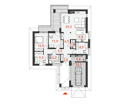 План одноэтажного дома с гаражом Добрый 1
