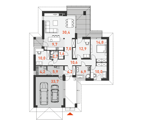 План четырехкомнатного одноэтажного дома с гаражом на 2 машины Добрый 3