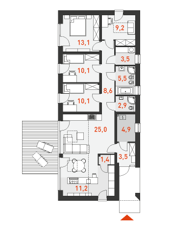 План экономичного одноэтажного дома Экономичный 2A