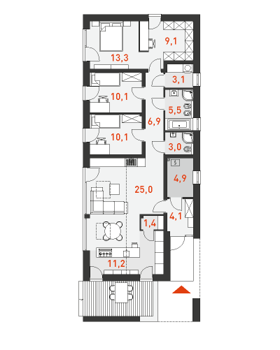 План экономичного одноэтажного дома Экономичный 3
