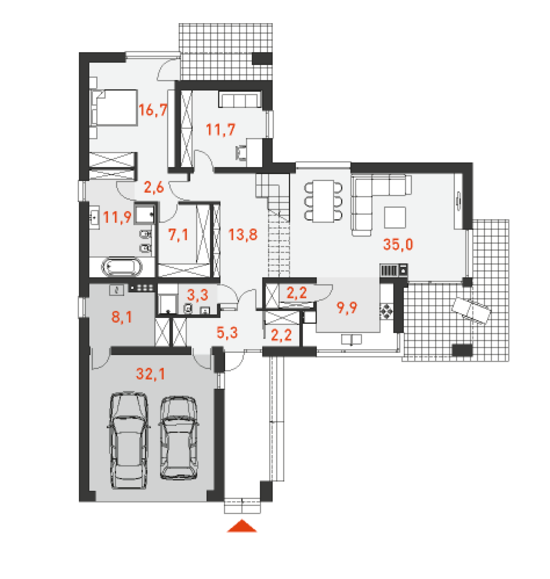 План первого этажа мансардного дома Комфортный 2