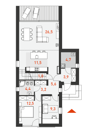 План первого этажа дома с мансардой С Расчетом 1