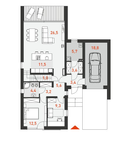 План первого этажа дома с мансардой С Расчетом 2