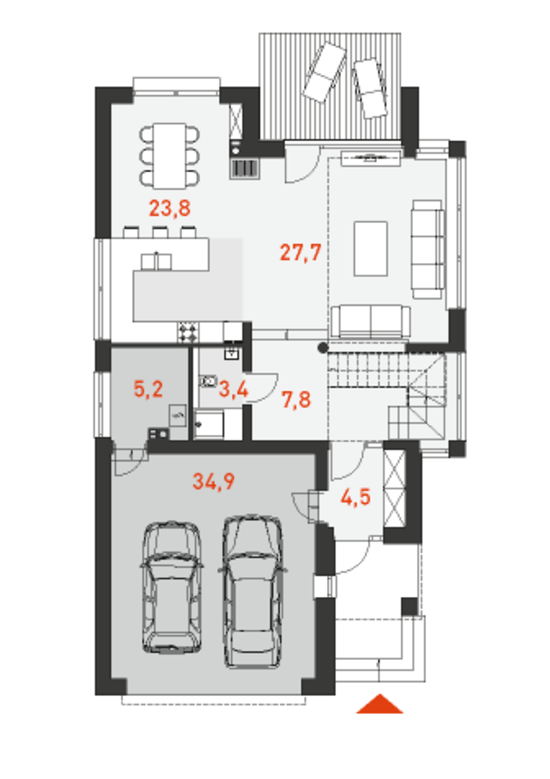 План первого этажа дома с мансардой  С Характером 3А