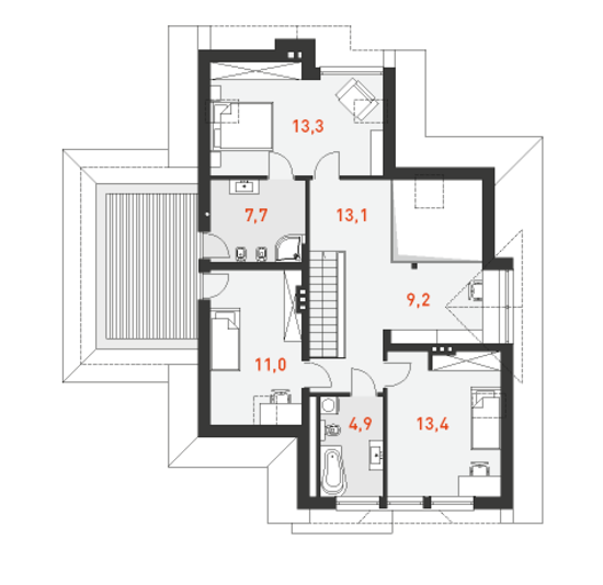 План мансардного этажа проекта дома Стильный 3
