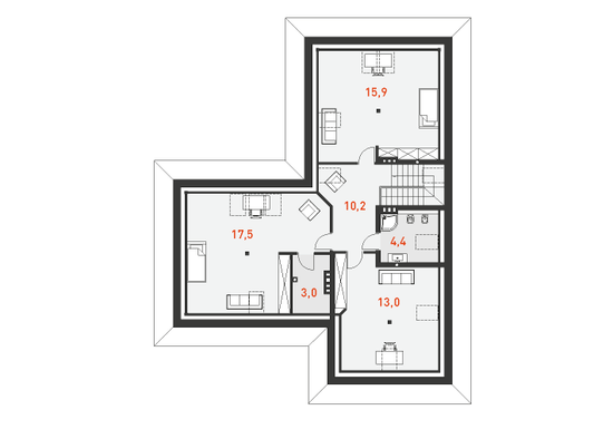 План мансардного этажа мансардного дома с гаражом Умеренный 1