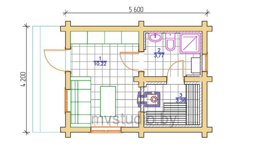 План одноэтажной бани 4х5,5 Б-18
