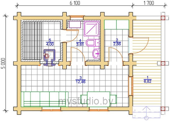 План одноэтажной бани 4х5,5 Б-29