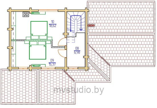 План второго этажа дома с баней Д-140