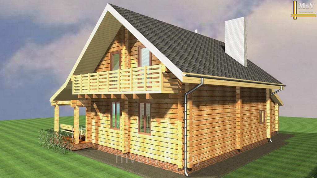 Проект деревянного дома мансардного типа с гаражом - Д-149