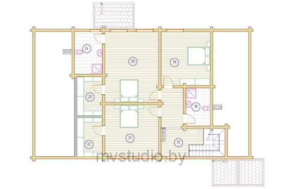 План второго этажа деревянного двухэтажного дома из бруса в стиле шале Д-318