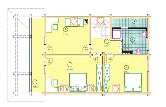 План второго этажа проекта деревянного мансардного дома Jasmin 4 Жасмин-4